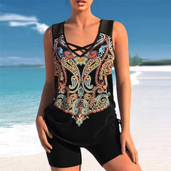🔥【S-5XL】🩱【Top + Pantalones】Traje de baño de dos piezas con estampado étnico 🌊