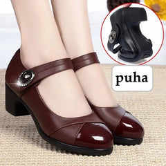 💕【35-42】Zapatos de cuero genuino con punta redonda y suela suave para mujer