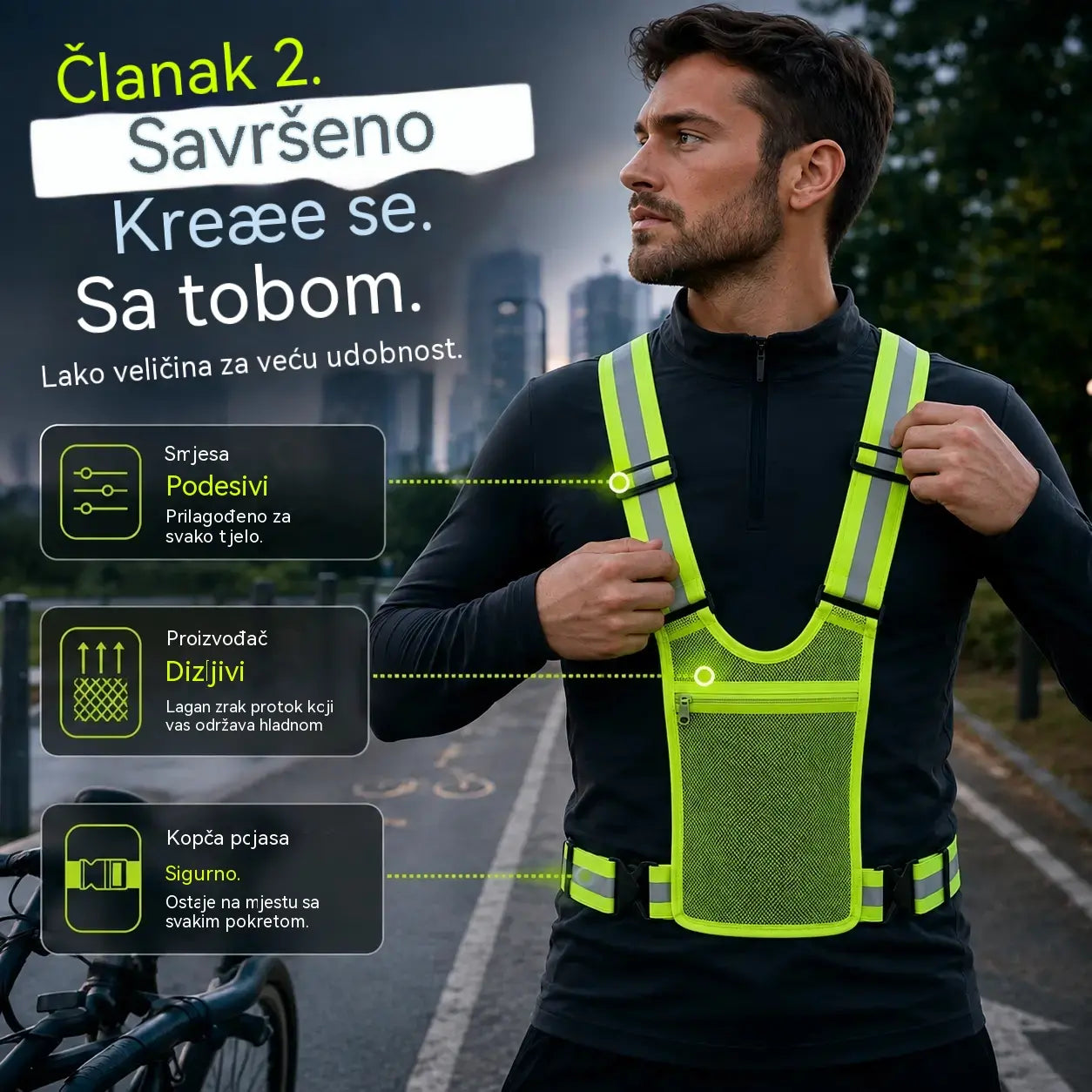 【🔥2 komada】Reflektirajući prsluk visoke vidljivosti, podesiv, s džepovima, sigurna oprema za trčanje.
