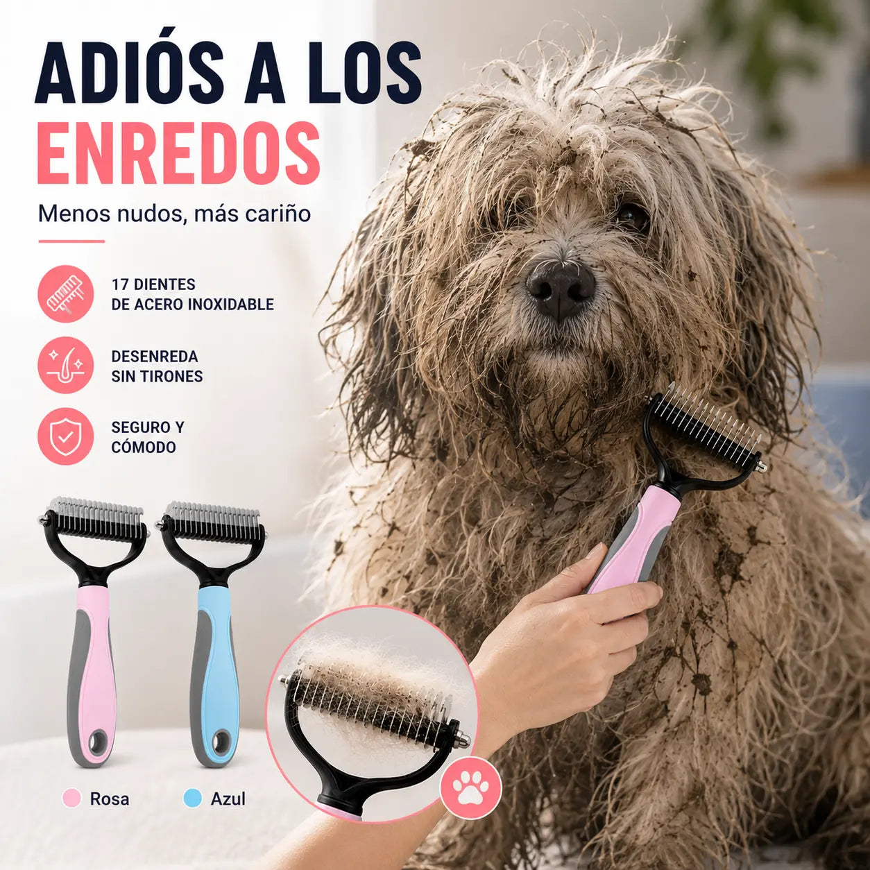 【Compre 1 y obtenga 1 gratis，2 piezas】Cepillo de doble cara para el aseo de mascotas y la eliminación de pelo