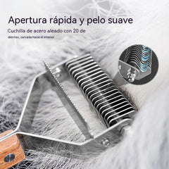 Cepillo profesional para eliminar el pelo muerto de perros y gatos, peine doble de acero inoxidable para desenredar el pelaje y eliminar la capa interna, mango de madera, reduce la caída del pelo.