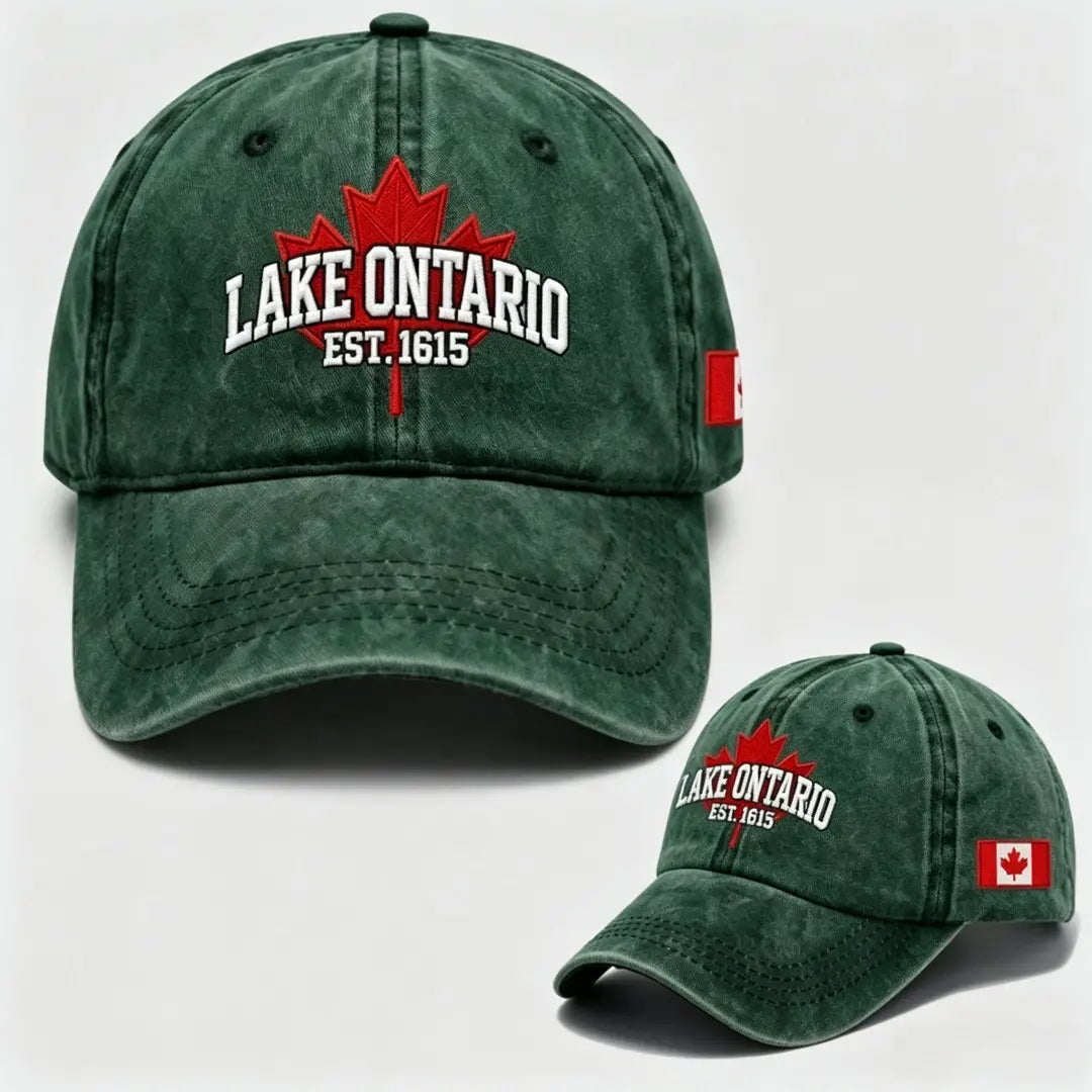 🧢🍁Gorra de béisbol retro ajustable con bordado de hoja de arce junto al lago