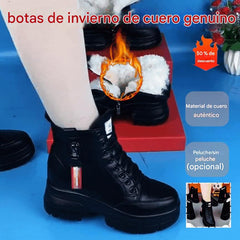 💟【49% DESCUENTO】【35-40】Nuevas botas de invierno gruesas de felpa para mujer, de cuero genuino, con suela de algodón gruesa y de alta calidad.