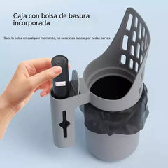 Pala para arena de gato integrada + 4 rollos de bolsas de basura 🎁 Pala para arena de gato con cubo integrado – Tamizado eficiente, dispensador de bolsas – Limpieza rápida e higiénica para una bandeja siempre limpia ✨🐾