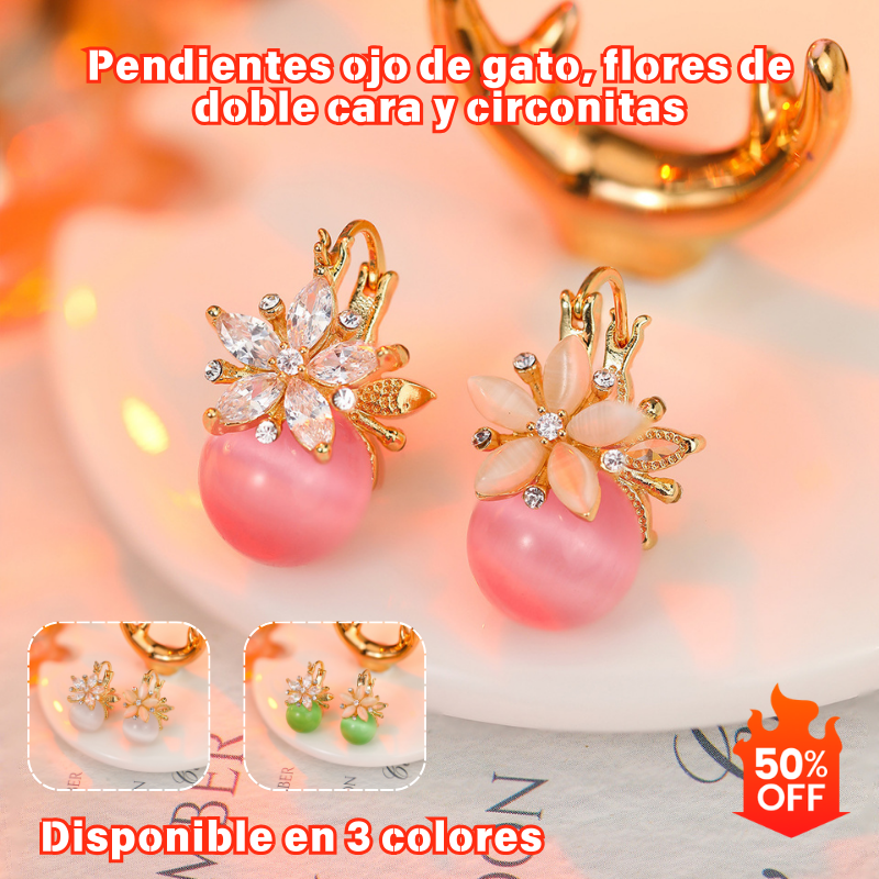 ✨Pendientes de ojo de gato con flor de doble cara y circonita