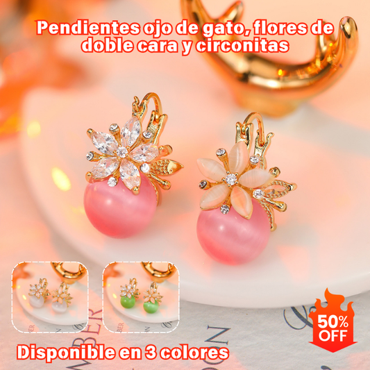 ✨Pendientes de ojo de gato con flor de doble cara y circonita