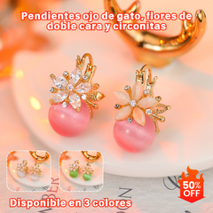✨Pendientes de ojo de gato con flor de doble cara y circonita