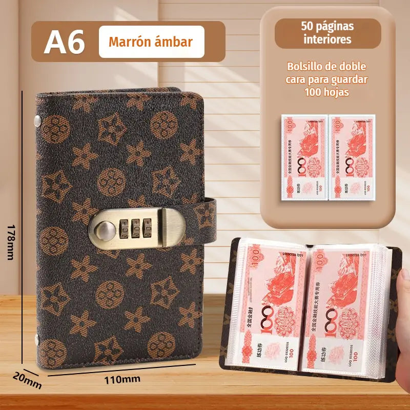 📓💰🔐Se utiliza una libreta protegida con contraseña para guardar cheques, dinero en efectivo, tarjetas bancarias y diversos comprobantes.