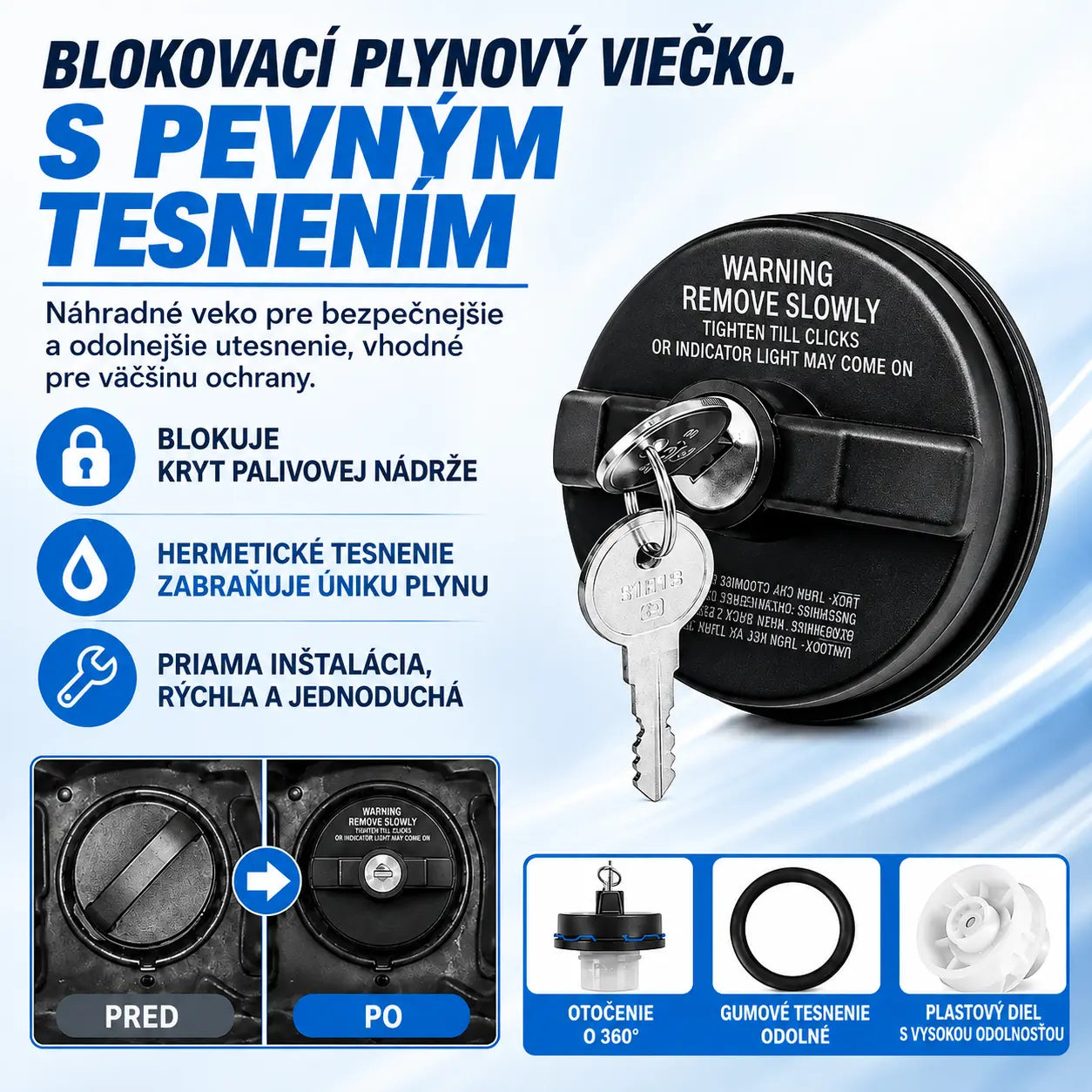 🚗🔒Odolný, uzamykateľný (kľúčom) uzáver palivovej nádrže