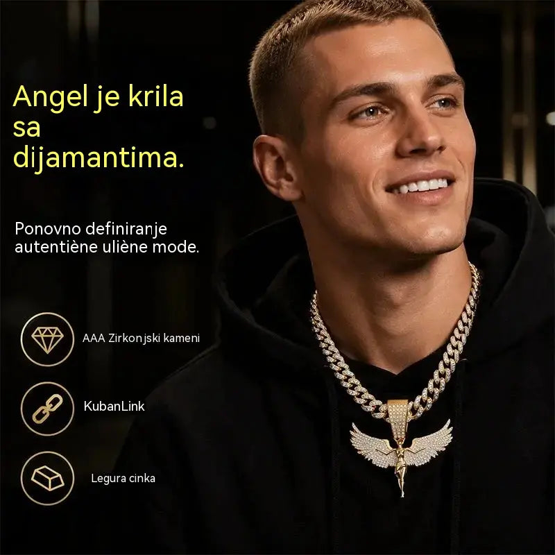 📢📢50% popusta! ⏰ Muška ogrlica s anđelom i svjetlucavim cirkonima