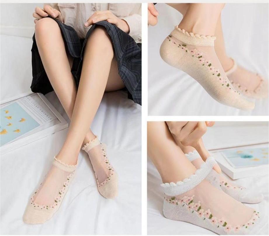 🧦✨【7 Pares】Calcetines de Verano Transpirables con Encaje – Frescos, Cómodos y de Algodón