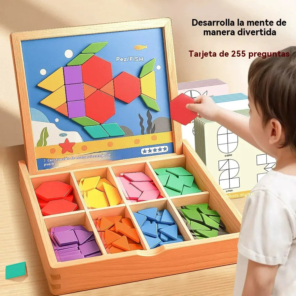 🔥【150 piezas】👶🧩Juguete de rompecabezas tangram de madera magnético, entrenamiento cerebral y juguete educativo para niños, estimula el pensamiento