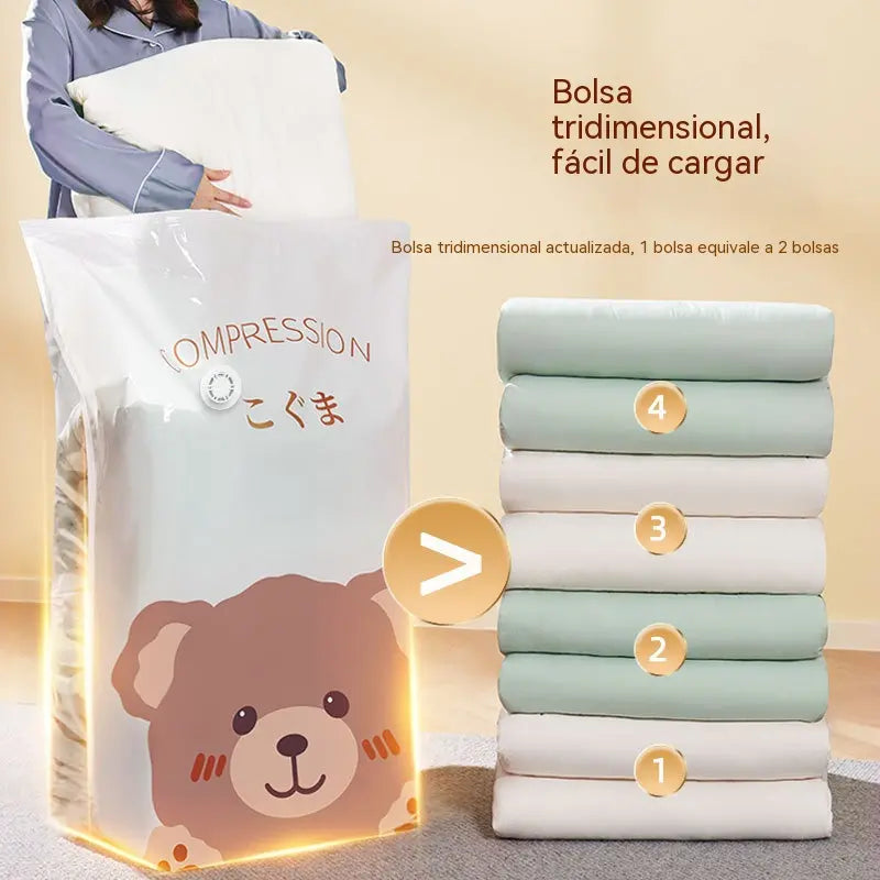 🧳【Juego de 5 piezas】💨 Bolsa de almacenamiento al vacío grande y compresible: no requiere bomba, es a prueba de fugas e ideal para ahorrar espacio en maletas y en casa ✈️