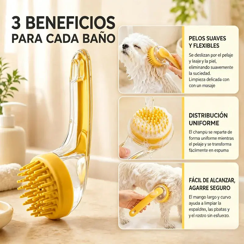 🥳Compra 1 y llévate 1 gratis🛁🐾 Cepillo de baño todo en uno: dispensador de champú incorporado, cerdas de doble cara. Limpieza suave y fácil. ¡Un baño relajante para ti y tu mascota! 💧✨
