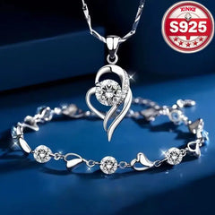 🥰【1 juego：Pulsera + collar】✨Conjunto de pulsera y collar de plata de ley 925 Corazón del Océano