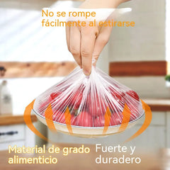 【200 piezas】Film transparente desechable, ideal para recipientes y alimentos. Se ajusta perfectamente, ofrece un buen sellado y es fácil de usar.