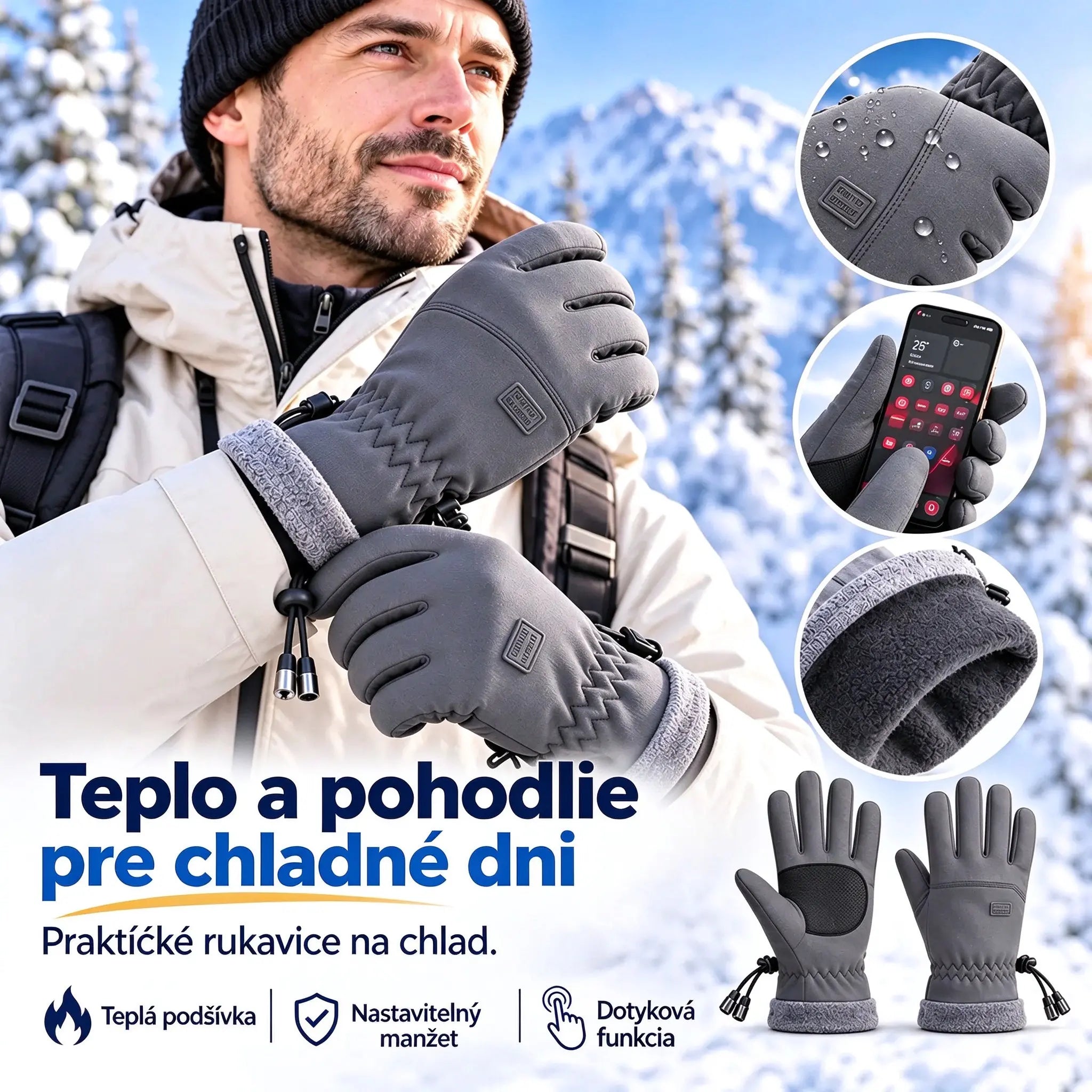 🧤 Pánske zimné rukavice – nepremokavé a vetruodolné · s fleecovou podšívkou · plná kompatibilita s dotykovým displejom · protisklzová dlaň · ideálne na cyklistiku, lyžovanie a turistiku!