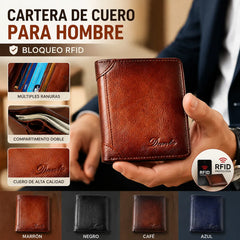 Nueva cartera antirrobo de cuero genuino para hombre