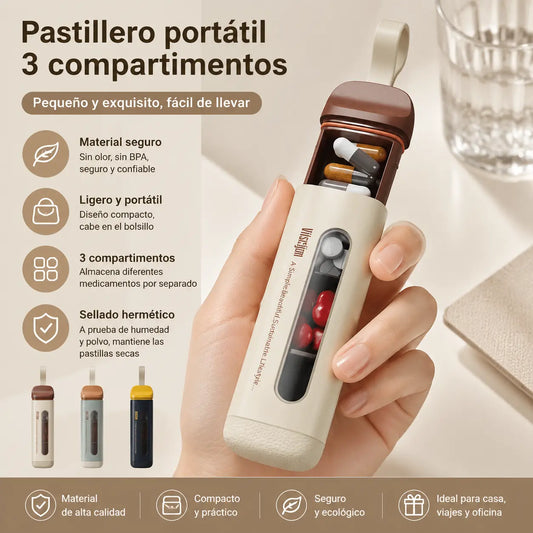 【Compra 1 y llévate 1 gratis】 Mini pastillero con tres compartimentos para uso matutino, vespertino y nocturno, portátil.