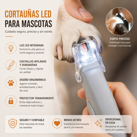 🐱🐶 Cortaúñas para mascotas con luz LED para gatos y perros