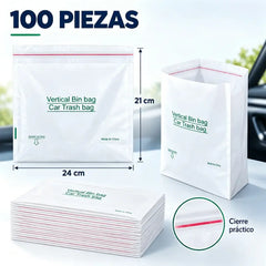 🚗🗑️ Set de 100 Bolsas de Basura Autoestables con Cinta Adhesiva | Impermeables, sin Fugas | para Coche, Hogar y Oficina ✨