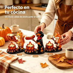 👻🔥 Portavelas de Fogata con Fantasmitas y Animales de Resina – Soporte para Vela de Té, Adorno de Escritorio 🕯️✨