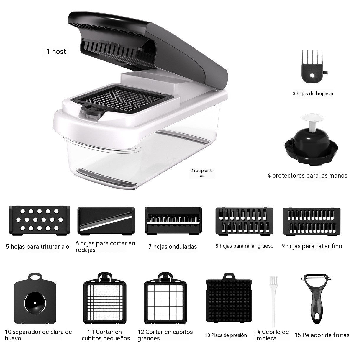 🥕🥕 Picadora de verduras 15 en 1 | Picadora de alimentos multifuncional con recipiente