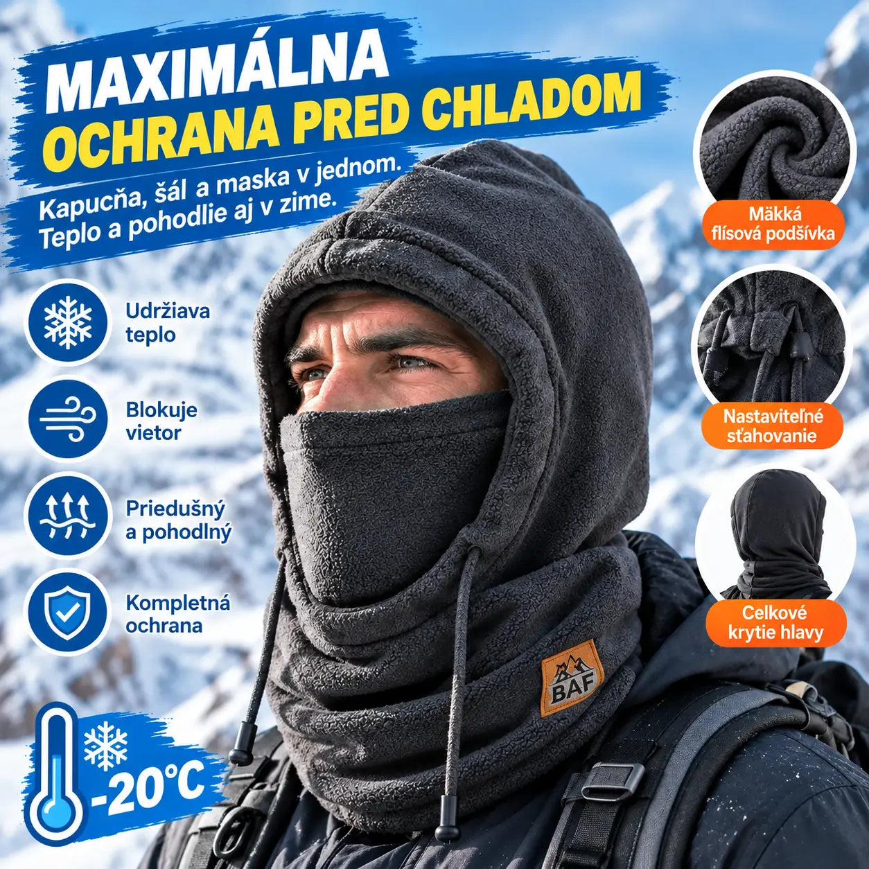❄️ Celoplošná termo čiapka s flísovou podšívkou, ktorá vás udrží v teple až do -20 stupňov Celzia. ⛷️ Ideálna na lyžovanie, motorku a outdoorové aktivity.