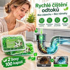 ✨【2 krabičky (celkem 100 kapslí)】Ve vodě rozpustné deodorizační kapsle, speciálně navržené k odstranění zápachu z odpadních trubek – ideální řešení pro prevenci šíření zápachu v koupelnách a kuchyních.
