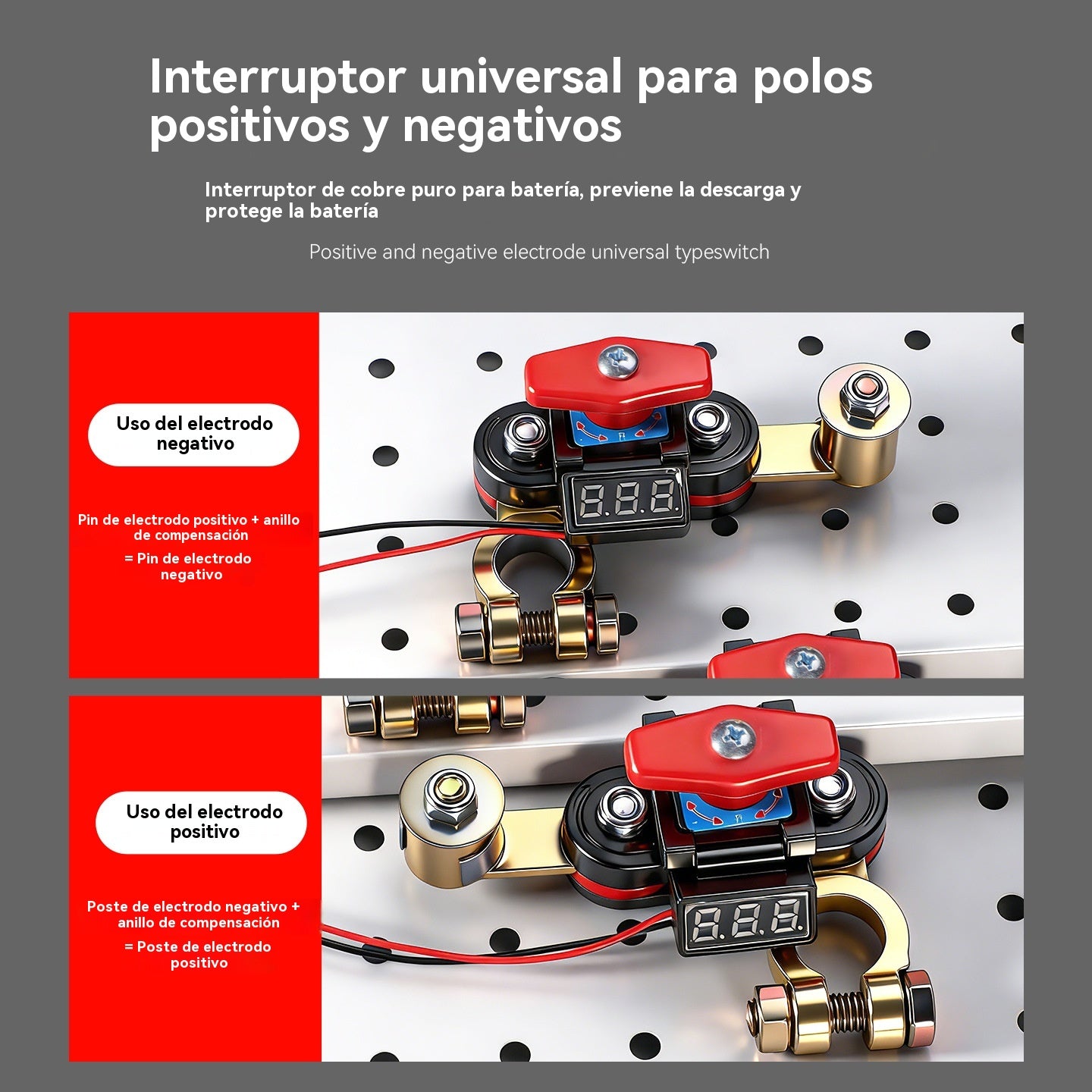 👍👍Interruptor de desconexión de batería giratorio universal de 360° para automóviles. Nuevo interruptor de desconexión de batería de latón de alta potencia con protección contra fugas.