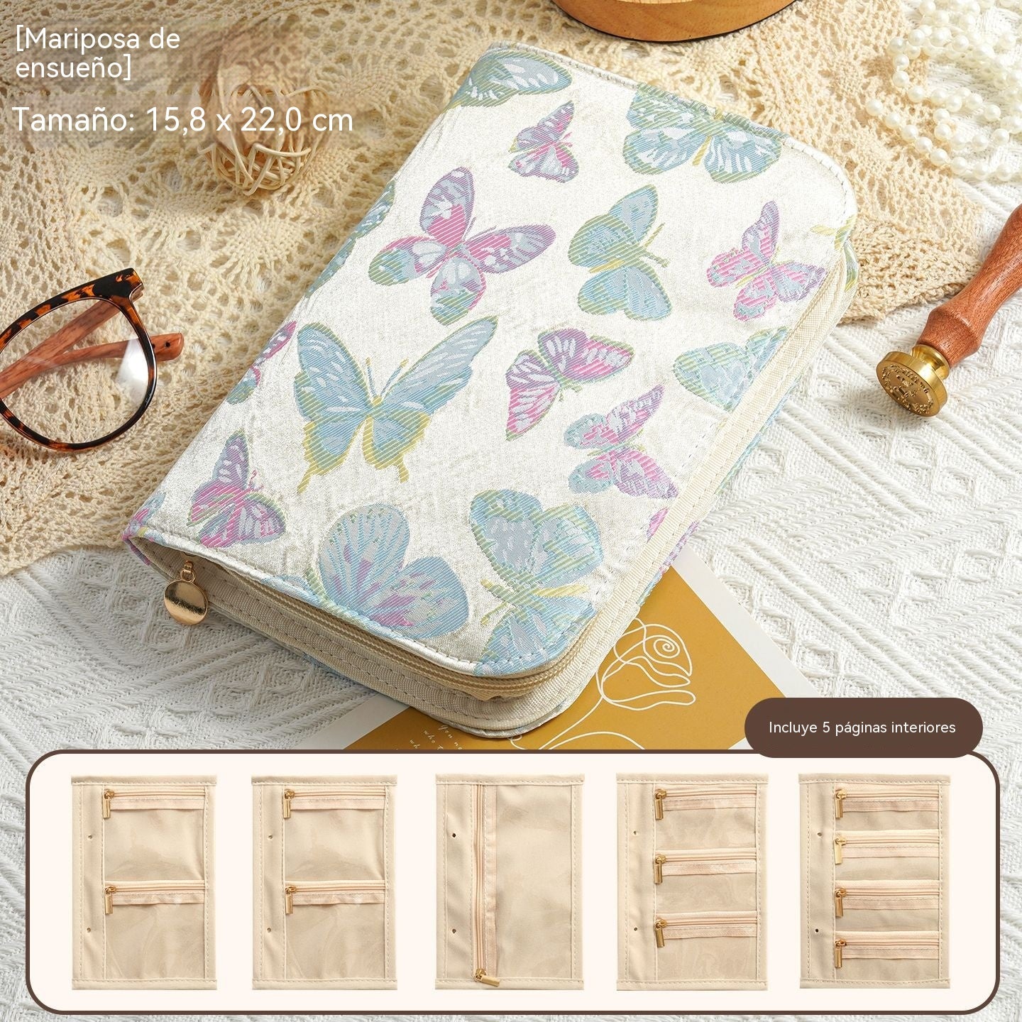 🔥Elegante y portátil estuche para guardar joyas con estampado de flores de ciruelo y mariposas
