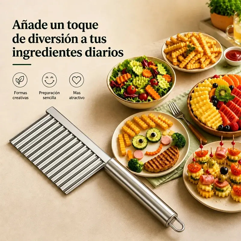 🥔【¡Compra 1 y llévate 1 gratis!】🔪 Cortador de Patatas Ondulado de Acero Inoxidable – Cuchillo para Papas Fritas y Verduras en Forma de Onda 🥔