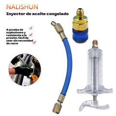 🔧💥Inyector de colorante para aceite de aire acondicionado de precisión: fabricado en latón, con manguera de alta presión y cilindro transparente ✨