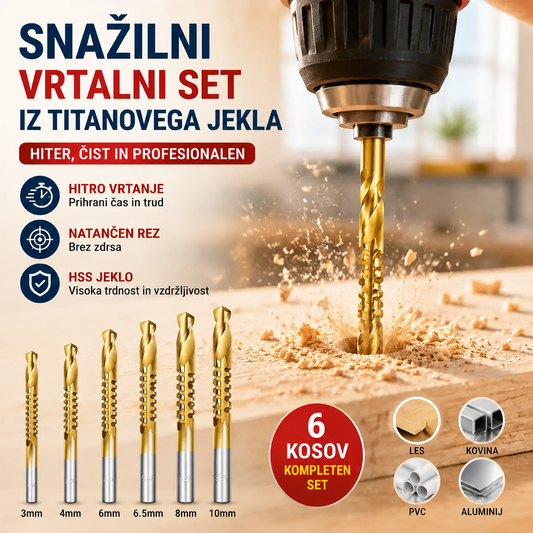 【6-delni komplet】⚙️ Komplet spiralnih svedrov: Izdelani iz hitroreznega jekla, prevlečeni s titanom in primerni za različne materiale 🧰
