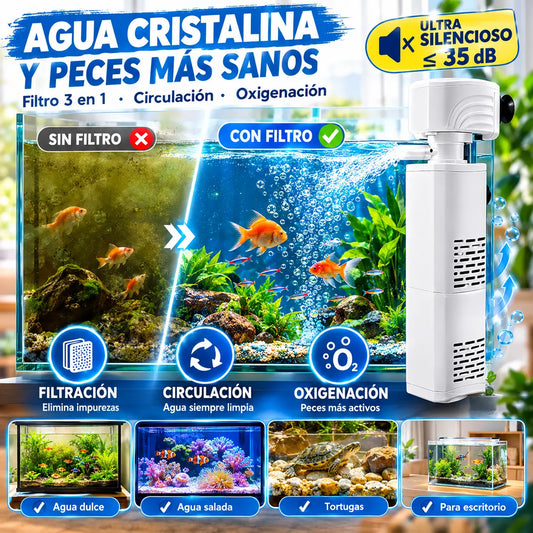 【4W/6W/15W】💦Filtro de acuario 3 en 1: filtración, aireación, eliminación de residuos y bombeo de agua.🐟