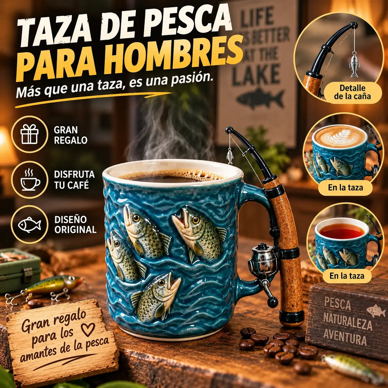 🎣☕Nueva taza de pesca. Una taza creativa hecha de resina, especialmente diseñada para los aficionados a la pesca.