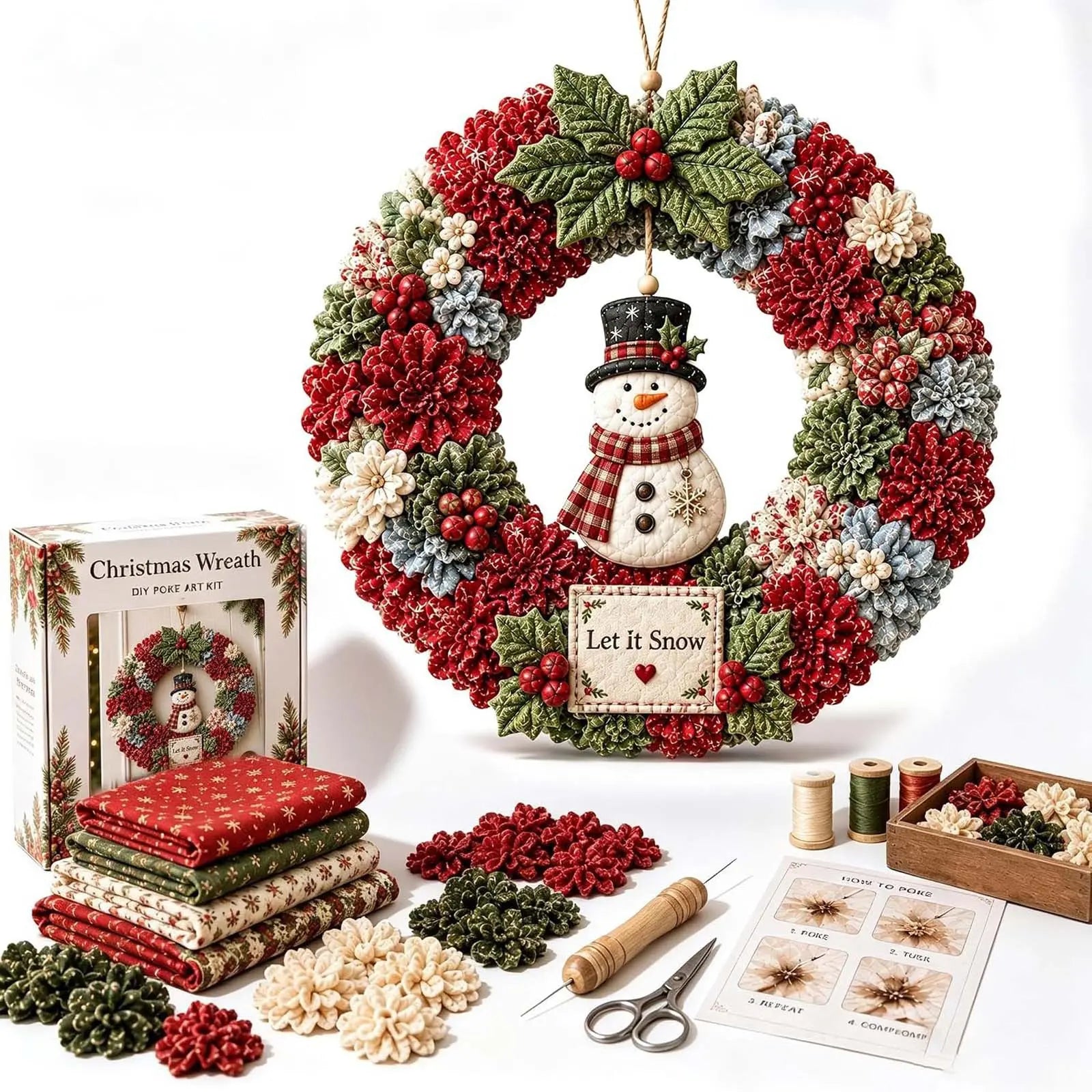 ⏰ POSLEDNÍ DEN! Sleva 50 % ✨ Vytvořte si vánoční věnec, na který budete hrdí 🎄❤️ Sada na tvoření (technika vkládání látky do 3D základu) včetně návodu a průvodce.