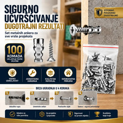 🛠️【100 parova】🔩 Komplet samourezujućih tipli za gipsane ploče s vijcima 🧱 – Pribor za zidnu montažu jednostavan za postavljanje
