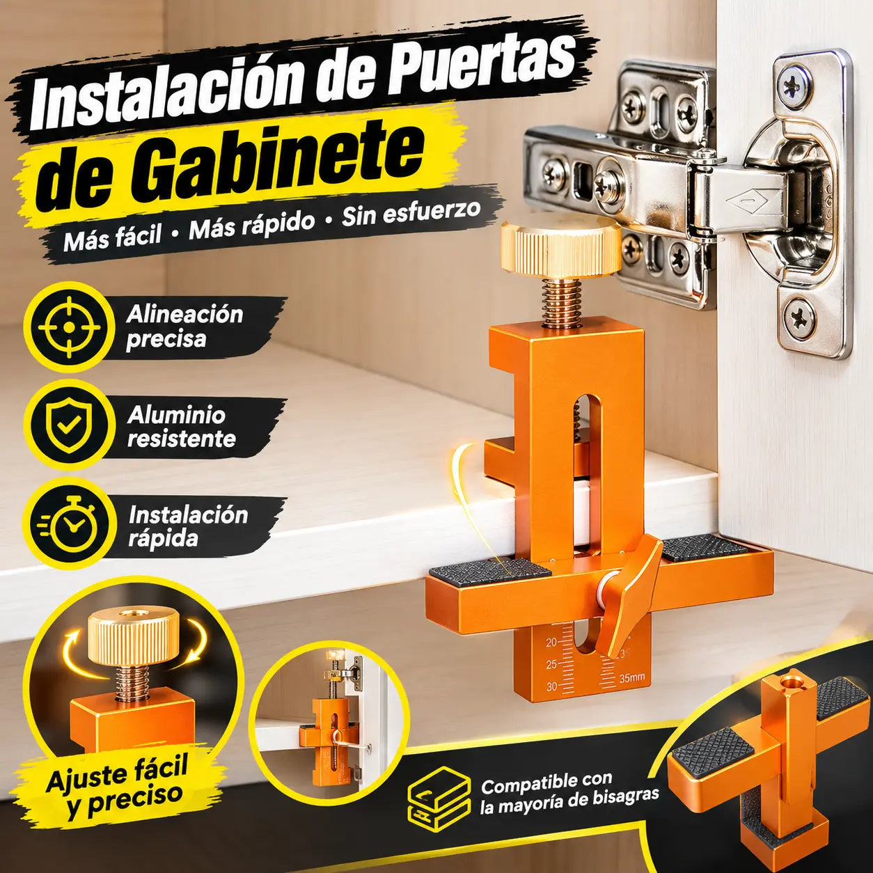 📢📢¡50% DE DESCUENTO! 🔥Posicionador de montaje de puerta de gabinete de aleación de aluminio ajustable para 7-40 mm