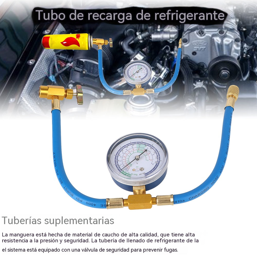 🔧❄️ Manguera de recarga de refrigerante AC R134a con manómetro – Antifugas, fácil de leer y compatible con coches, camiones o aire acondicionado doméstico – Recarga DIY segura 🚗