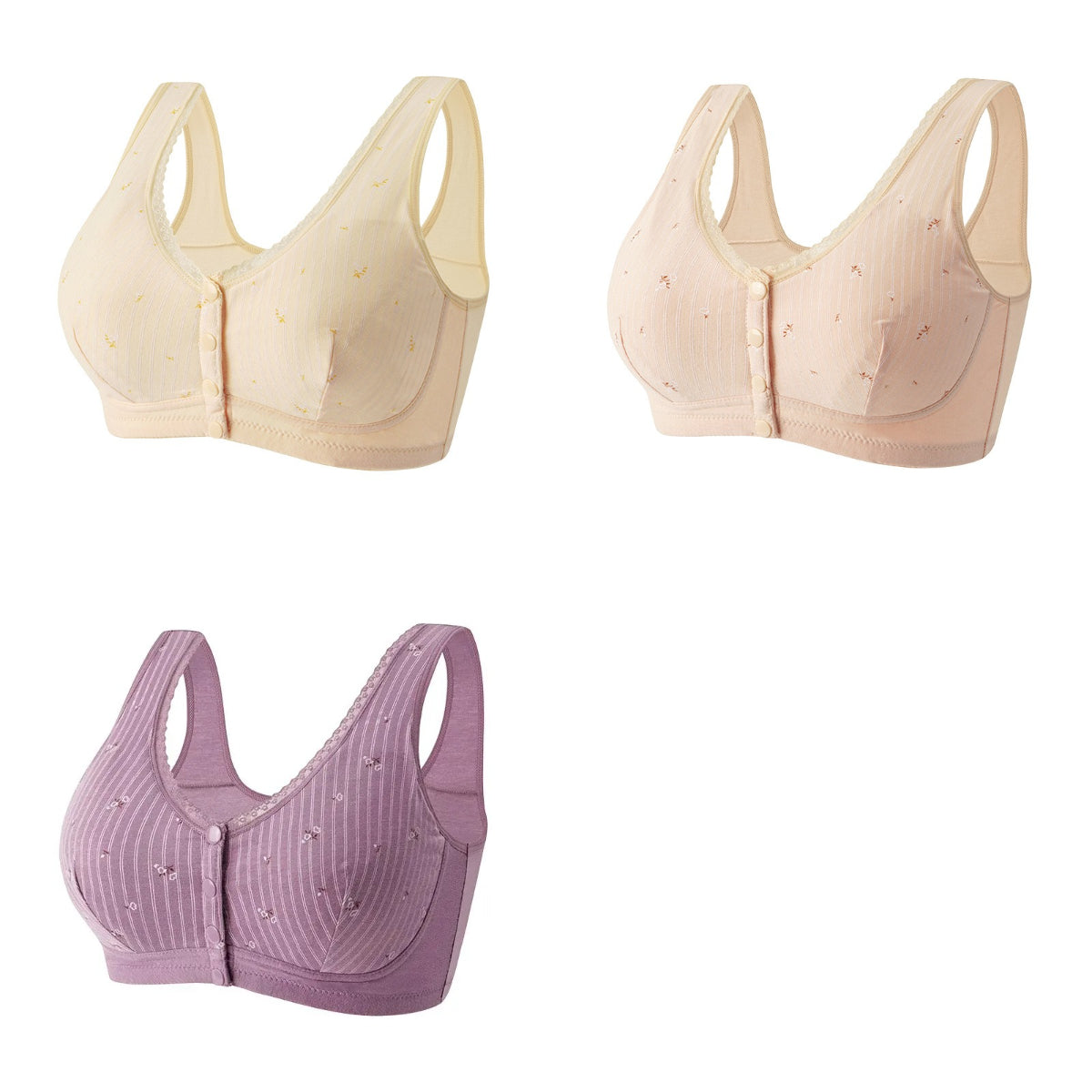 【3 piezas】👙✨ Sujetador suave sin aros con cierre frontal – cómodo, transpirable y perfecto para mujeres maduras