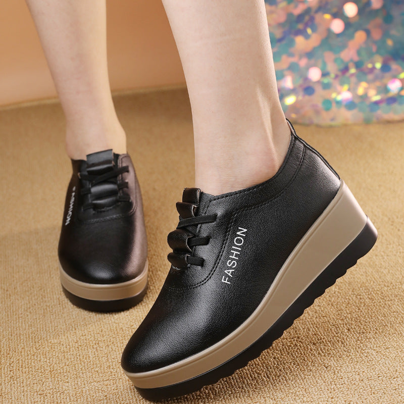 🔥【35-42】Zapatos de piel para mujer con suela gruesa, nueva tendencia de otoño