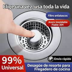 【Pack de 2】💪🛡️ Upgraded 3 en 1 Filtro de desagüe para fregadero de cocina – fabricado en acero inoxidable 304, resistente a la oxidación y duradero, tapón universal 🧽