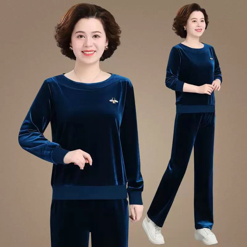 🔥【Especiales de otoño】Chándal casual de terciopelo dorado otoñal (top + pantalón)