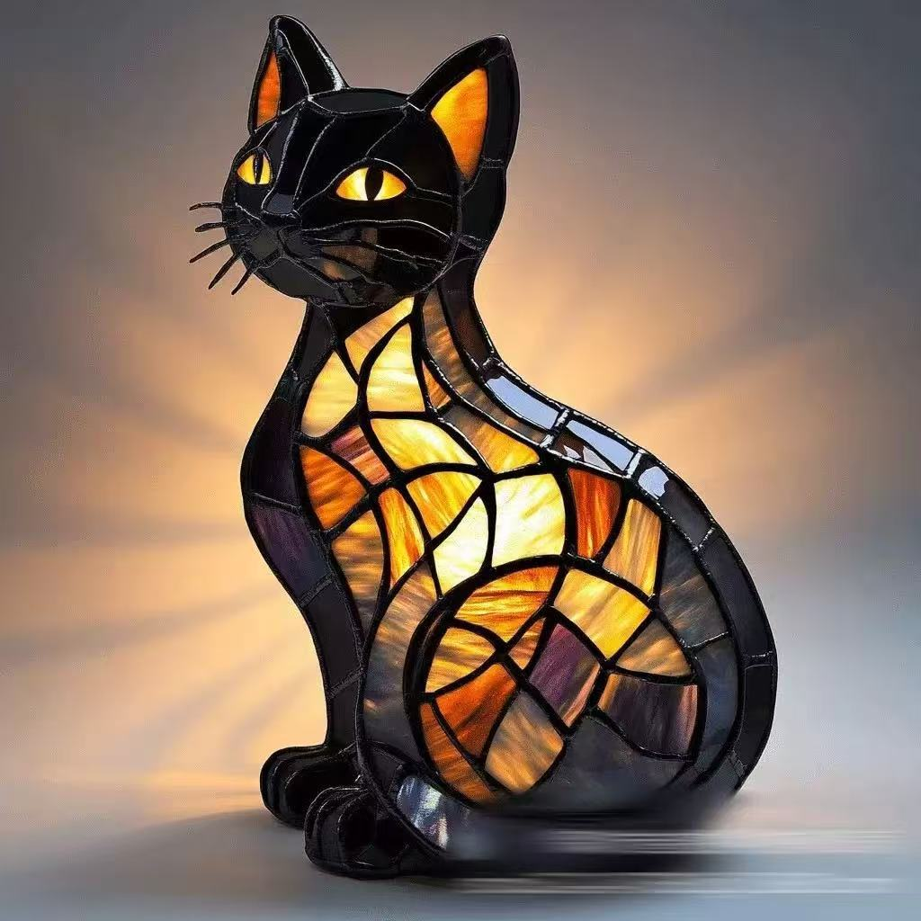 🐱🐶Adornos de resina, luz nocturna LED, arte, estatua de animal, decoración creativa para oficina, hogar, interruptor con puerto USB