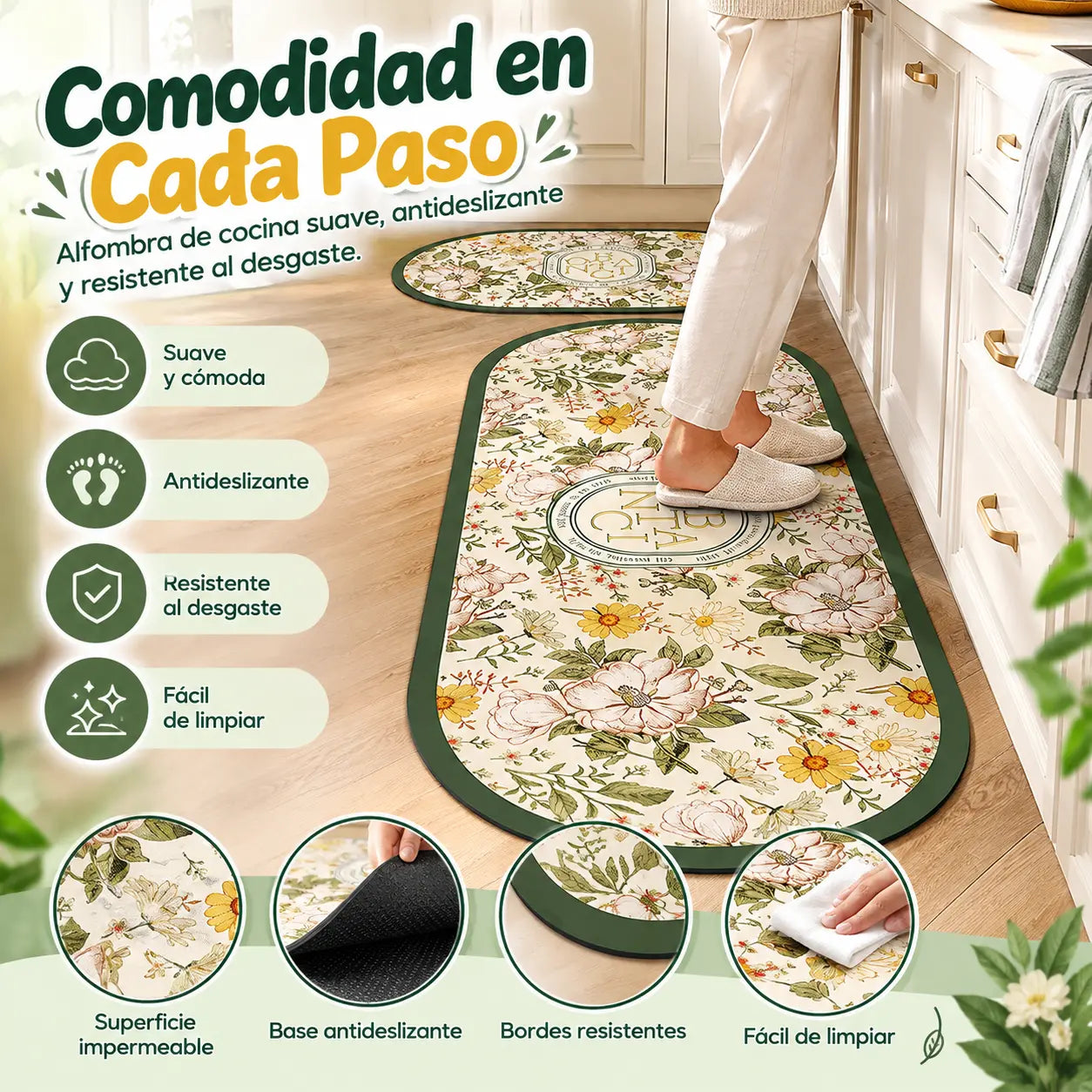 【45*75cm】💥Oferta por tiempo limitado💥Nueva alfombra de cocina de barro de diatomeas, absorbente de agua, antideslizante y resistente a la suciedad