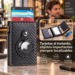 🖤 Tarjetero de Cuero Carbono con Clip Automático de Aluminio | Bloqueo RFID | Porta Tarjetas Minimalista y Moderno ✨