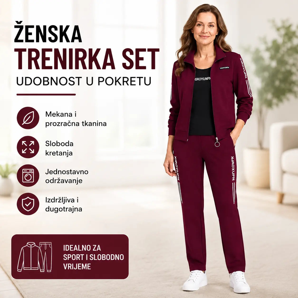 ✨【Veličine: M-6XL】🌸Ženski elegantni sportski set od tri dijela (jakna s patentnim zatvaračem + majica kratkih rukava + trenirka) Elegancija i vrhunska udobnost!