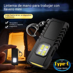 ✨🔦 Mini linterna LED multifuncional para llavero, compatible con carga USB potente.
