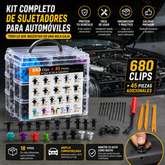 🚗🔧 Kit de 680 Piezas para Coche + Herramientas, Clips, Tornillos y Bridas de Nailon para Parachoques y Guardabarros, ¡Todo en Uno y Súper Completo!
